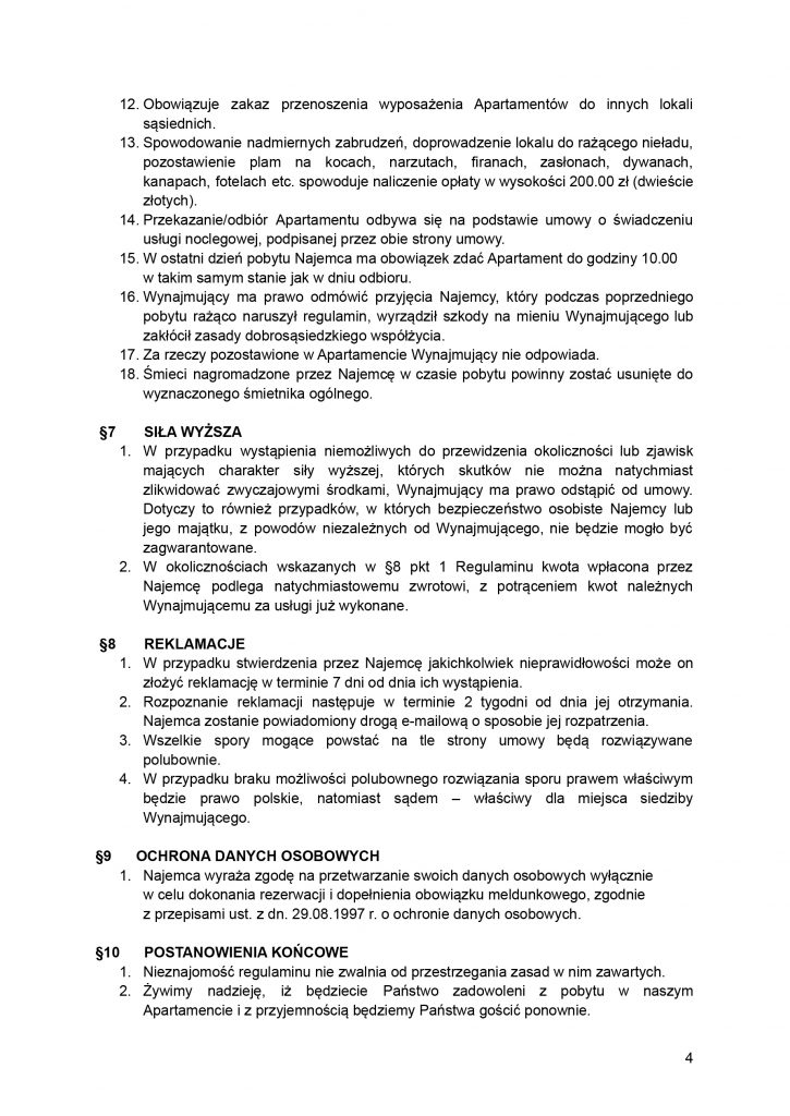 Regulamin Apartamenty Obora 4